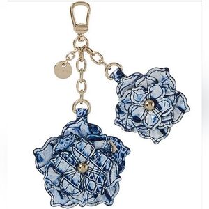 BRAHMIN Coastal Blue Flower Duo Bag Charm Like New Keychain